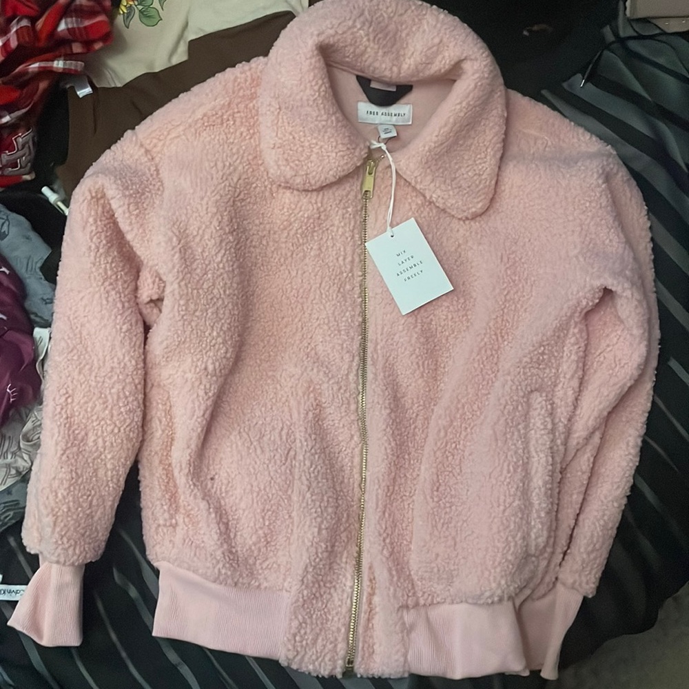 Collared zip front teddy bomber